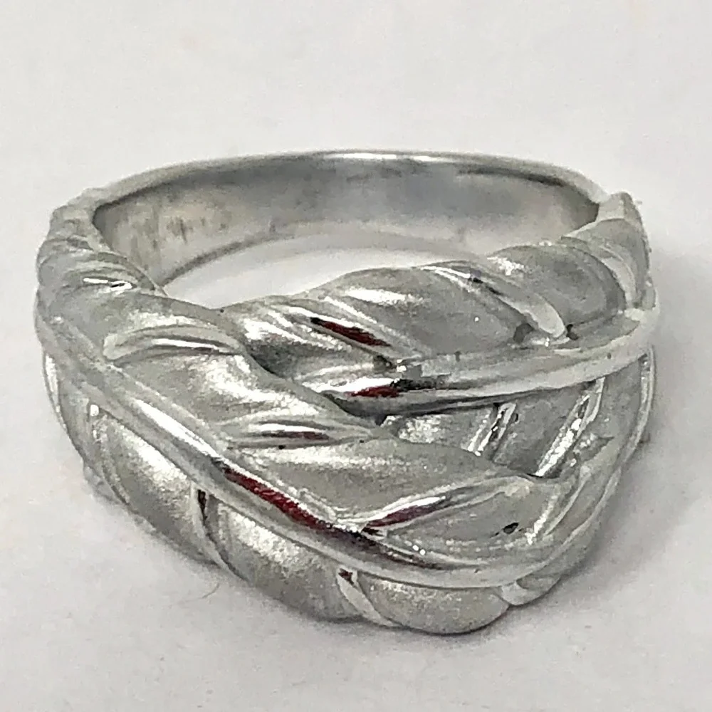 Overlap Leave Ring Band Sz 7 Aluminum Arthur Court Signed Jewelry Matte